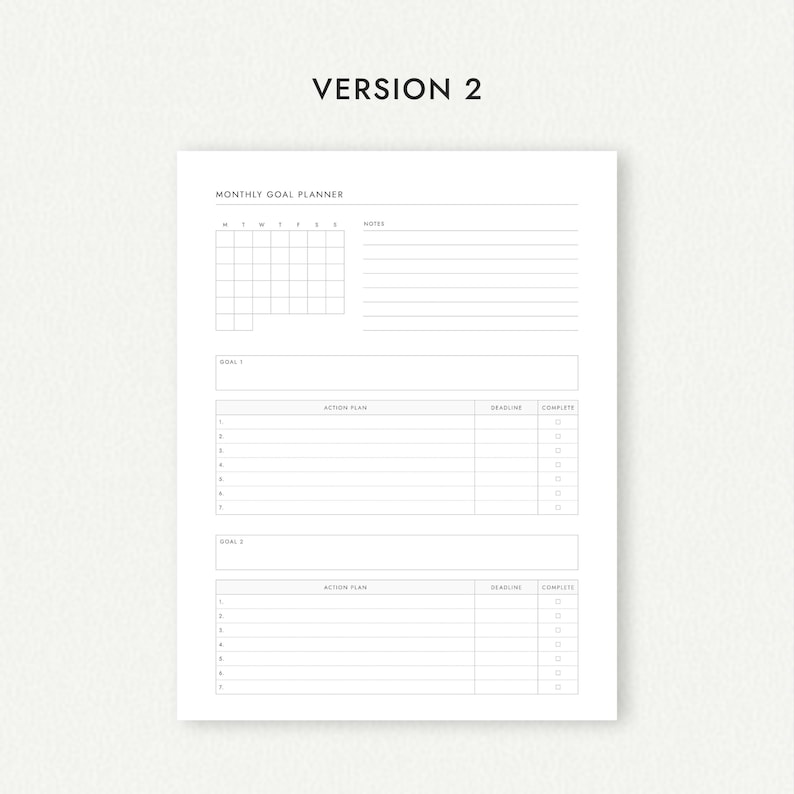 Monthly Goal Planner: Four Versions - A4/A5/Letter/Half Letter Sizes (Printable PDF Download) image 4