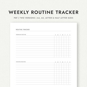 Weekly Routine Tracker: Two Versions - A4/A5/Letter/Half Letter Sizes (Printable PDF Download)