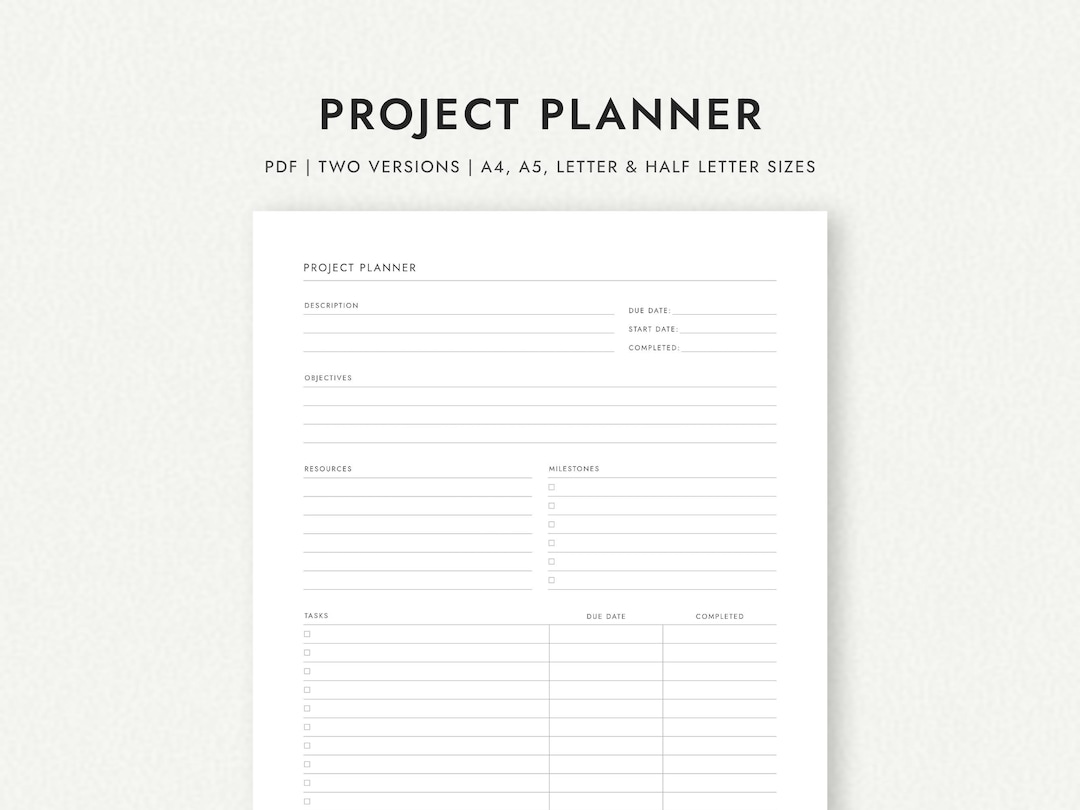 Project Planner: Two Versions - A4/a5/letter/half Letter Sizes ...