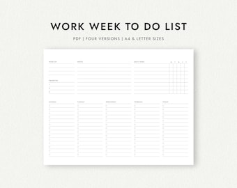 Work Week To Do List: Four Versions - A4 & Letter Sizes (Printable PDF Download)