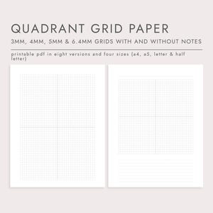 Quadrant Grid Note Paper, PDF Printable, Instant Download, A4/A5/Letter/Half Letter, Graph Paper, Squared Paper