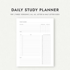 Daily Study Planner: 24hr Schedule - A4/A5/Letter/Half Letter Sizes (Printable PDF Download)