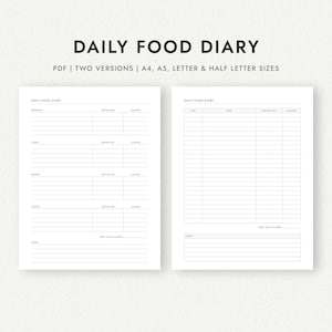 Food-Tagebuch: Nach Uhrzeit oder Mahlzeit sortiert - A4/A5/Letter/Half Letter (druckbare PDF-Datei zum Herunterladen)