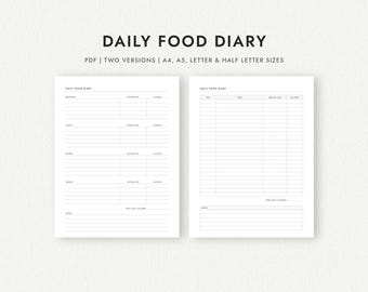 Daily Food Diary: Sorted by Time or by Meal - A4/A5/Letter/Half Letter Sizes (Printable PDF Download)