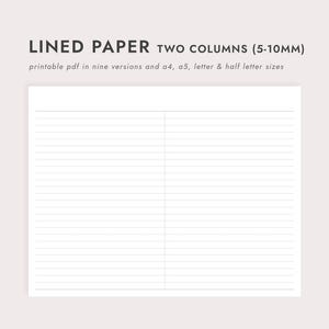 PDF Lined Paper: Landscape with Two Columns (5-10mm Ruled) - A4/A5/Letter/Half Letter (Download)