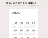 PDF 2026 Year-at-a-Glance Calendar: A4/A5/Letter/Half Letter Sizes (Printable Download)
