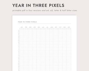 PDF Year in Three Pixels Habit Tracker: A4/A5/Letter/Half Letter Sizes (Printable Download)