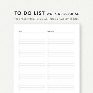 Lista de tareas: Laborales y personales - Tamaños A4/A5/Carta/Media Carta (Descarga PDF imprimible)