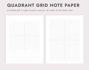 Quadrant Grid Note Paper: A4/A5/Letter/Half Letter Sizes (Printable PDF Download)