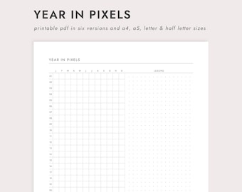 Year in Pixels, PDF Printable Planner, Instant Download, A4/A5/Letter/Half Letter, Mood Tracker, Habit Tracker, Yearly Habit Tracker