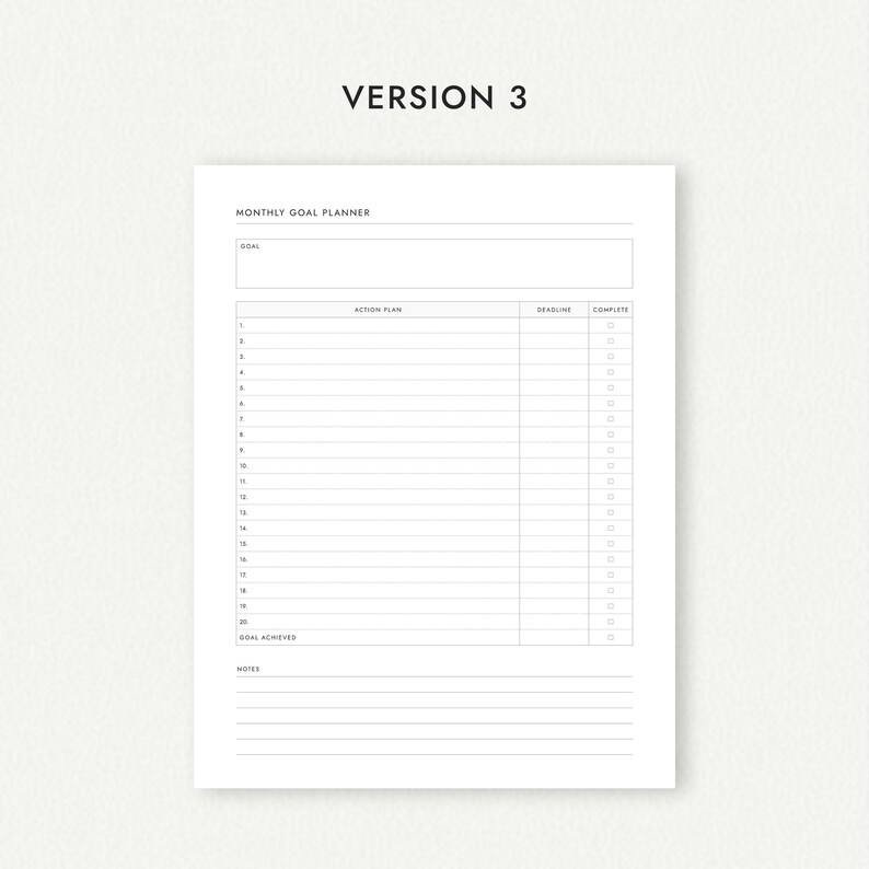 Monthly Goal Planner: Four Versions - A4/A5/Letter/Half Letter Sizes (Printable PDF Download) image 5