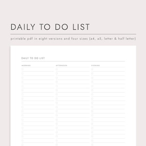 tägliche To Do Liste: A4/A5/Letter/Half Letter Größen (Printable PDF Download)