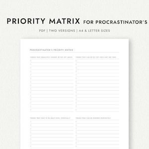 Procrastinator’s Priority Matrix - A4 & Letter Sizes (Printable PDF Download)