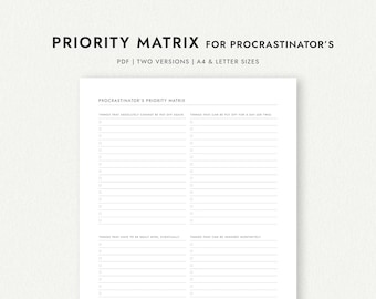 Procrastinator’s Priority Matrix - A4 & Letter Sizes (Printable PDF Download)