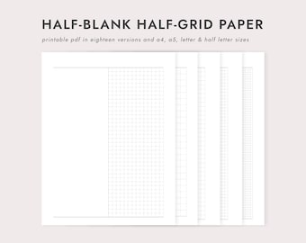 Half-Blank Half-Grid Note Paper: Portrait Orientation with 2-10mm Grids - A4/A5/Letter/Half Letter (Printable PDF Download)