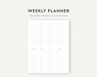 Weekly Planner: Two Versions - A4 & Letter Sizes (Printable PDF Download)
