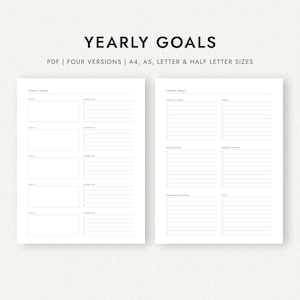 Yearly Goals: Four Versions - A4/A5/Letter/Half Letter Sizes (Printable PDF Download)