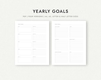Yearly Goals: Four Versions - A4/A5/Letter/Half Letter Sizes (Printable PDF Download)