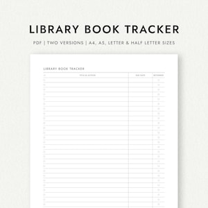 Library Book Tracker: Borrowing Log - A4/A5/Letter/Half Letter Sizes (Printable PDF Download)