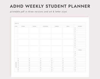 ADHD Weekly Student Planner: Printable PDF in A4 and Letter Sizes
