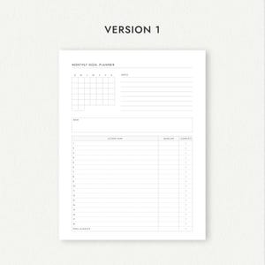 Monthly Goal Planner: Four Versions - A4/A5/Letter/Half Letter Sizes (Printable PDF Download) image 3