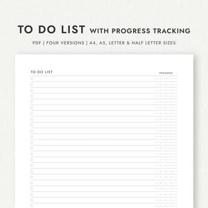 To Do List with Progress Tracking - A4/A5/Letter/Half Letter Sizes (Printable PDF Download)