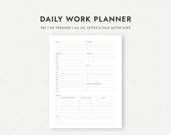 Daily Work Planner: A4/A5/Letter/Half Letter Sizes (Printable PDF Download)