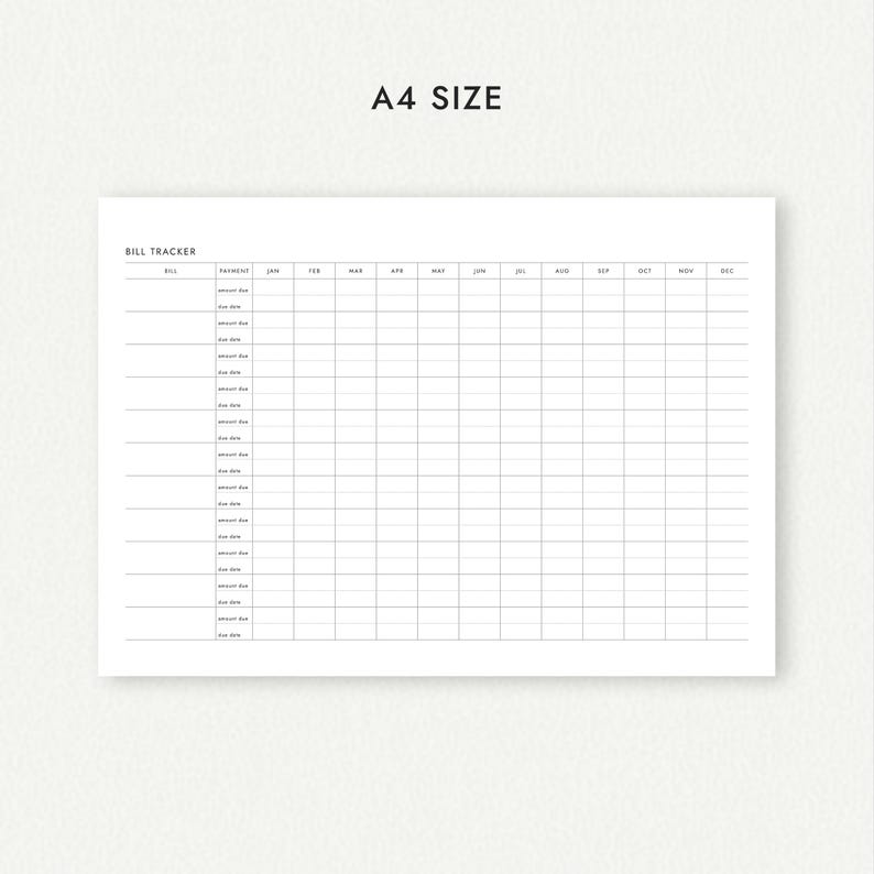Yearly Bill Tracker - A4 & Letter Sizes (printable PDF Download) - Etsy