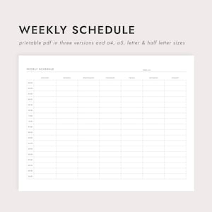 Stündlicher Wochenplan: A4/A5/Letter/Half Letter (Printable PDF Download)