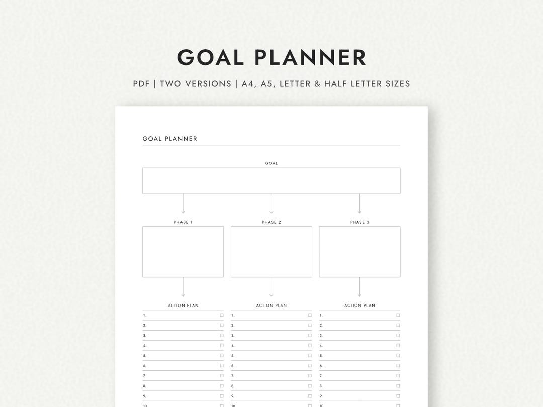Goal Planner With Action Plan - A4/a5/letter/half Letter Sizes ...