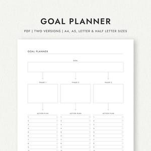 Goal Planner with Action Plan - A4/A5/Letter/Half Letter Sizes (Printable PDF Download)
