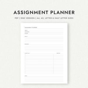 Planificador de tareas para estudiantes: tamaños A4, A5, carta y media carta (PDF imprimible)