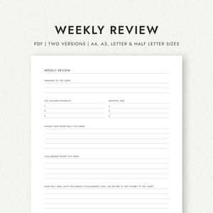 Weekly Review: Two Versions - A4/A5/Letter/Half Letter Sizes (Printable PDF Download)