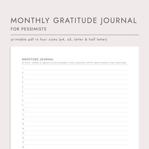 Diario de gratitud mensual para pesimistas, planificador imprimible en PDF, descarga instantánea, tamaño A4/A5/carta/media carta, diario de gratitud
