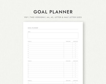 Goal Planner: Two Versions - A4/A5/Letter/Half Letter Sizes (Printable Download)