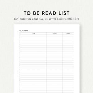 To Be Read List: TBR List - A4/A5/Letter/Half Letter Sizes (Printable PDF Download)
