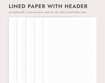 Lined Note Paper with Header: 5-10mm Spacing - A4/A5/Letter/Half Letter Sizes (Printable PDF Download)