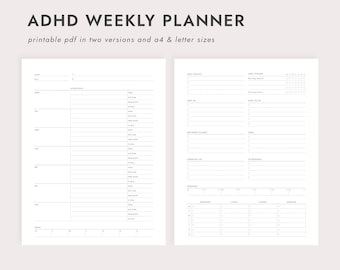 PDF ADHD Weekly Planner: Two Page Spread - A4 & Letter Sizes (Printable Download)