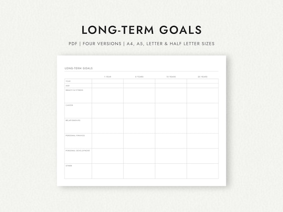 Long-Term Goal Planner: Portrait and Landscape Versions - A4/A5/Letter/Half Letter Sizes (Printable PDF Download)