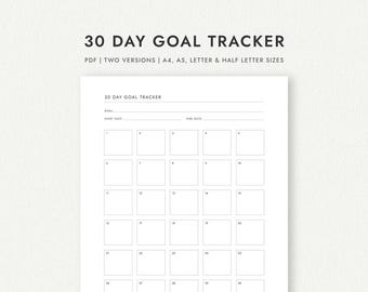 30 Day Goal Tracker: Two Versions - A4/A5/Letter/Half Letter Sizes (Printable PDF Download)