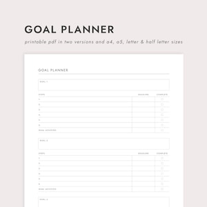 PDF Goal Planner: A4/A5/Letter/Half Letter Sizes (Printable Download)