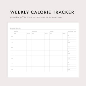 PDF Weekly Calorie Tracker: A4/Letter Sizes (Printable Download)