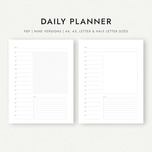 Daily Planner: Grid, Dot Grid & Blank Versions - A4/A5/Letter/Half Letter Sizes (Printable Download)