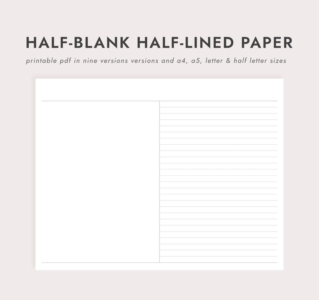 Half Line Note Landscape Half-lined Half-blank Paper: 5mm-10mm Spacing - A4/a5/letter ...