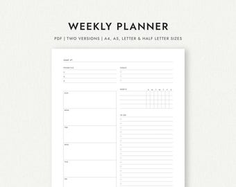 Weekly Planner with Habit Tracker: A4/A5/Letter/Half Letter Sizes (Printable Download)