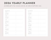 PDF 2026 Yearly Planner: Two Page Spread - A4/A5/Letter/Half Letter Sizes (Printable Download)