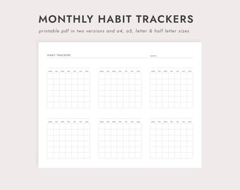 Monthly Habit Trackers: Portrait and Landscape Versions - A4/A5/Letter/Half Letter Sizes (Printable PDF Download)
