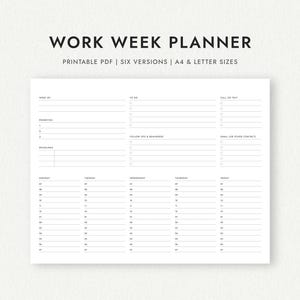 Work Week Planner: Mon-Fri or Unlabeled Days - A4 & Letter Sizes (Printable Download)