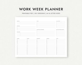 Work Week Planner: Mon-Fri or Unlabeled Days - A4 & Letter Sizes (Printable Download)