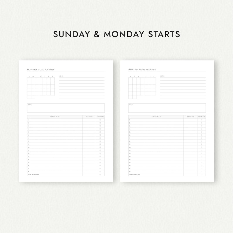 Monthly Goal Planner: Four Versions - A4/A5/Letter/Half Letter Sizes (Printable PDF Download) image 7